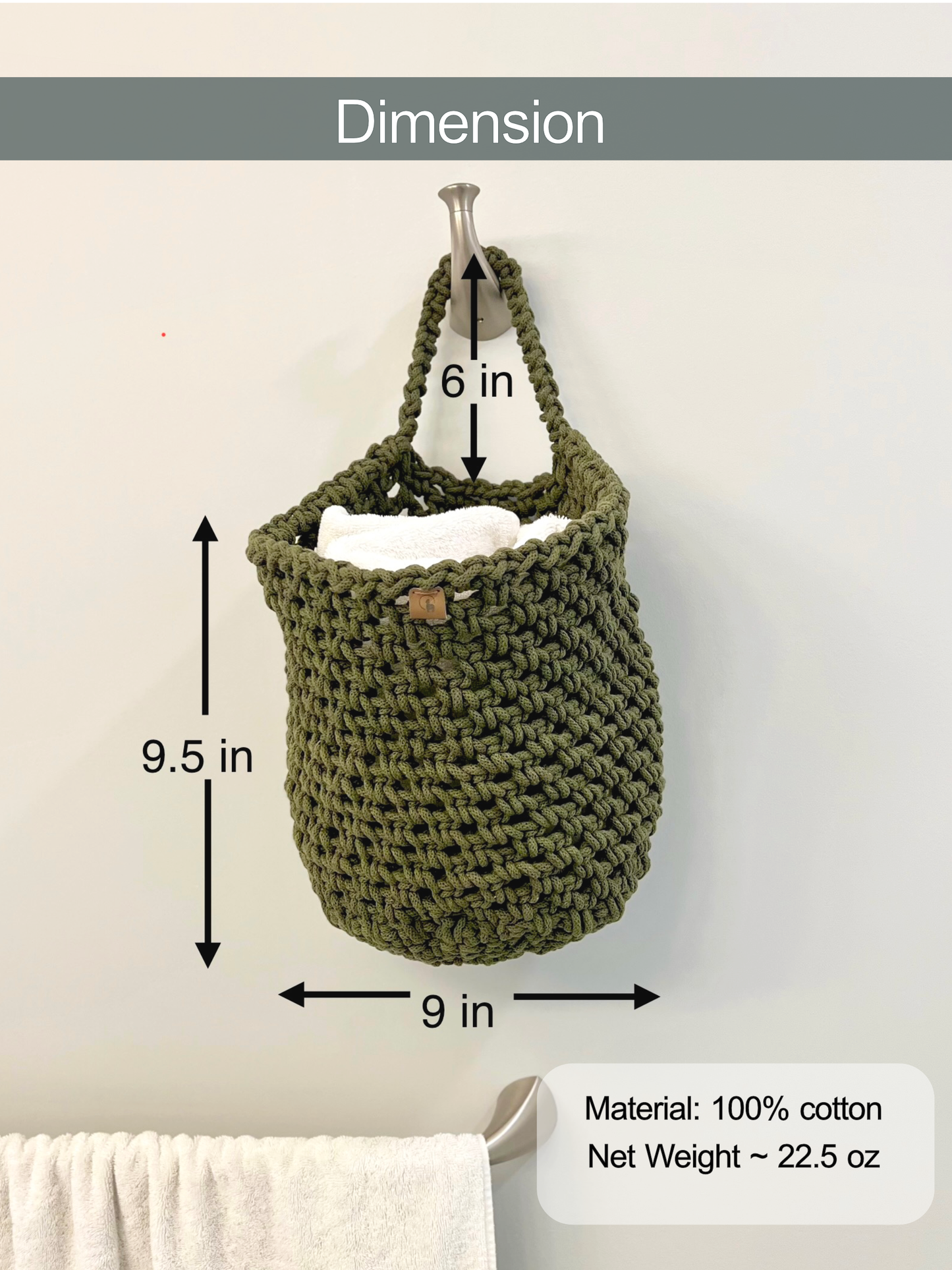 Crochet Cotton Hanging Basket - Heavy-Duty Wall Organizer & Storage Bin