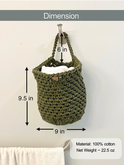 Crochet Cotton Hanging Basket - Heavy-Duty Wall Organizer & Storage Bin