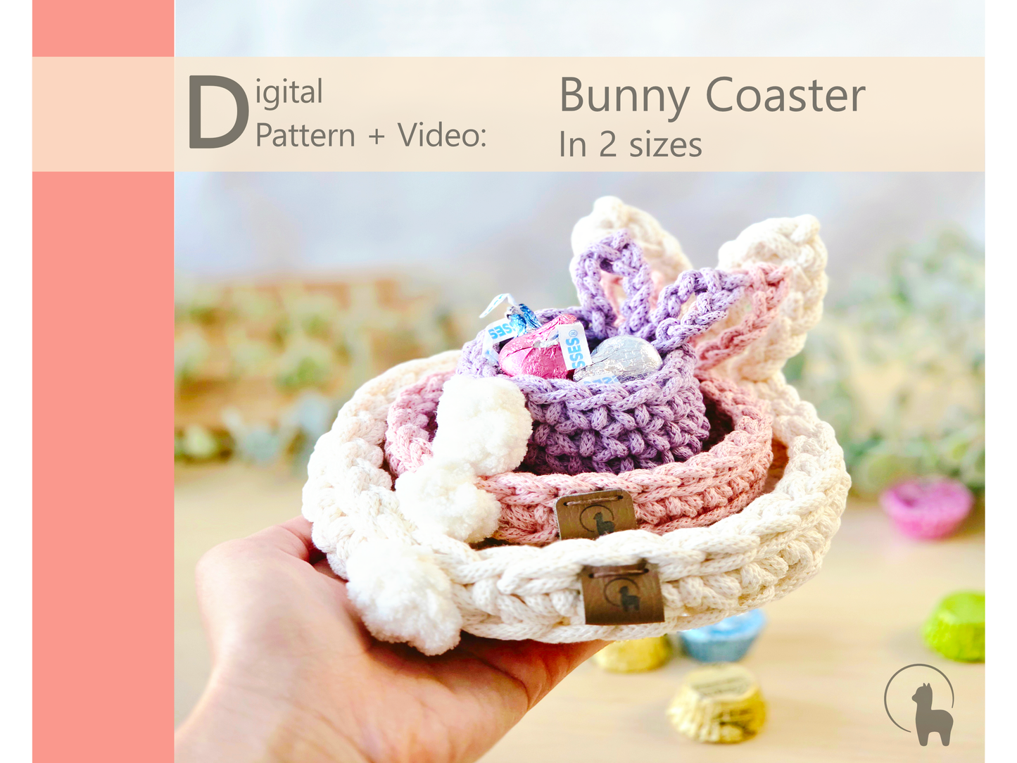 Bunny Coaster in 2 sizes Crochet Pattern PDF + Video Tutorial