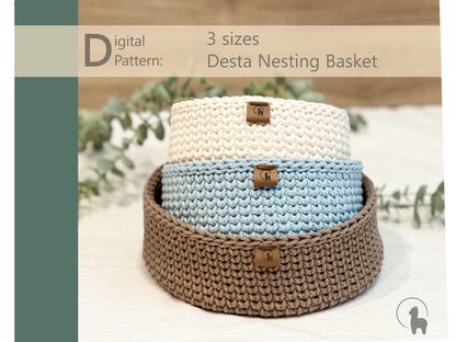 Round Nesting Basket in 3 sizes Crochet Pattern - Instant Download PDF