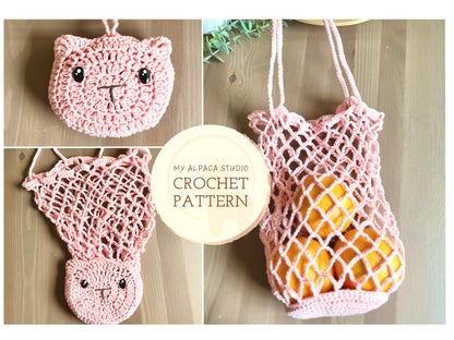 Cat Foldable Market Bag Crochet Pattern - Instant Download PDF