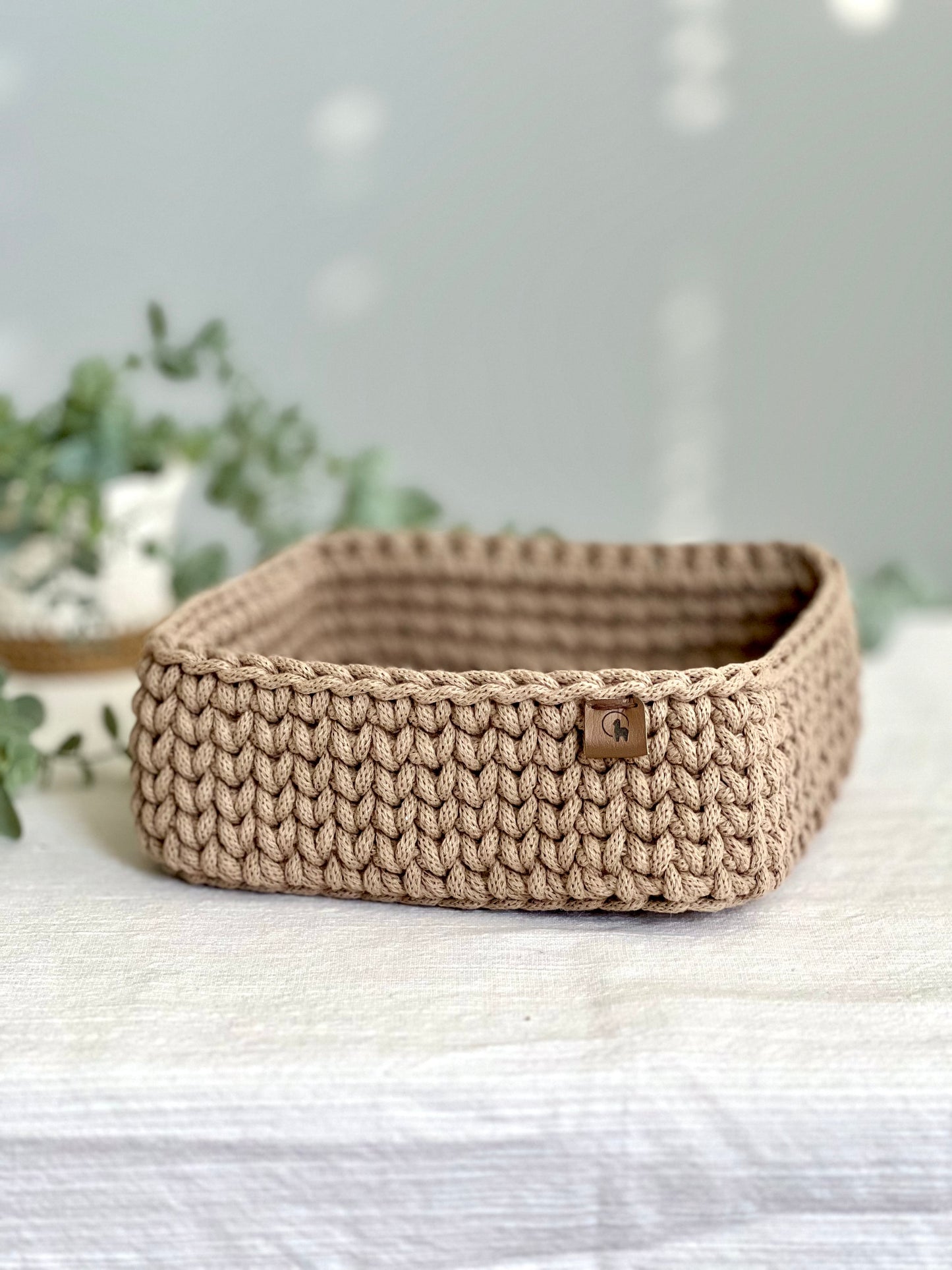 8" Square Crochet Basket - Cotton Napkin Holder & Catch-all Tray