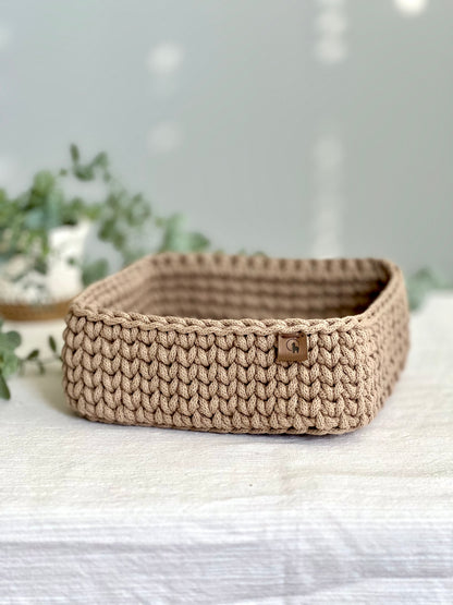 8" Square Crochet Basket - Cotton Napkin Holder & Catch-all Tray
