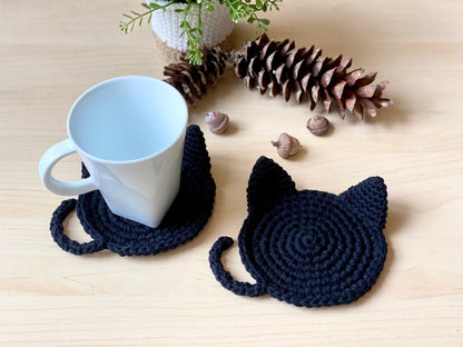 Minimalist Hand-crocheted Cat Coasters - Set of 2