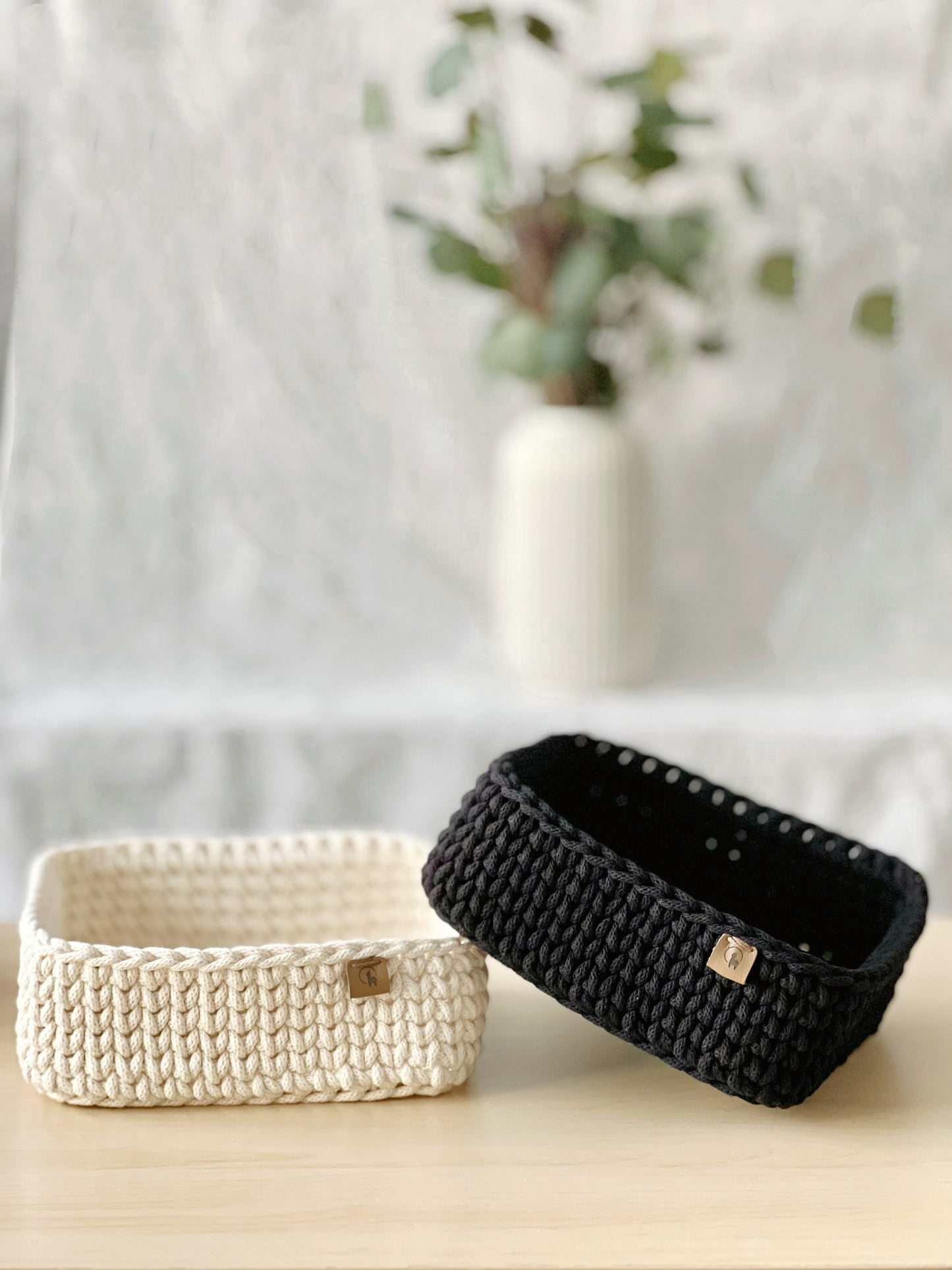 8" Square Crochet Basket - Cotton Napkin Holder & Catch-all Tray