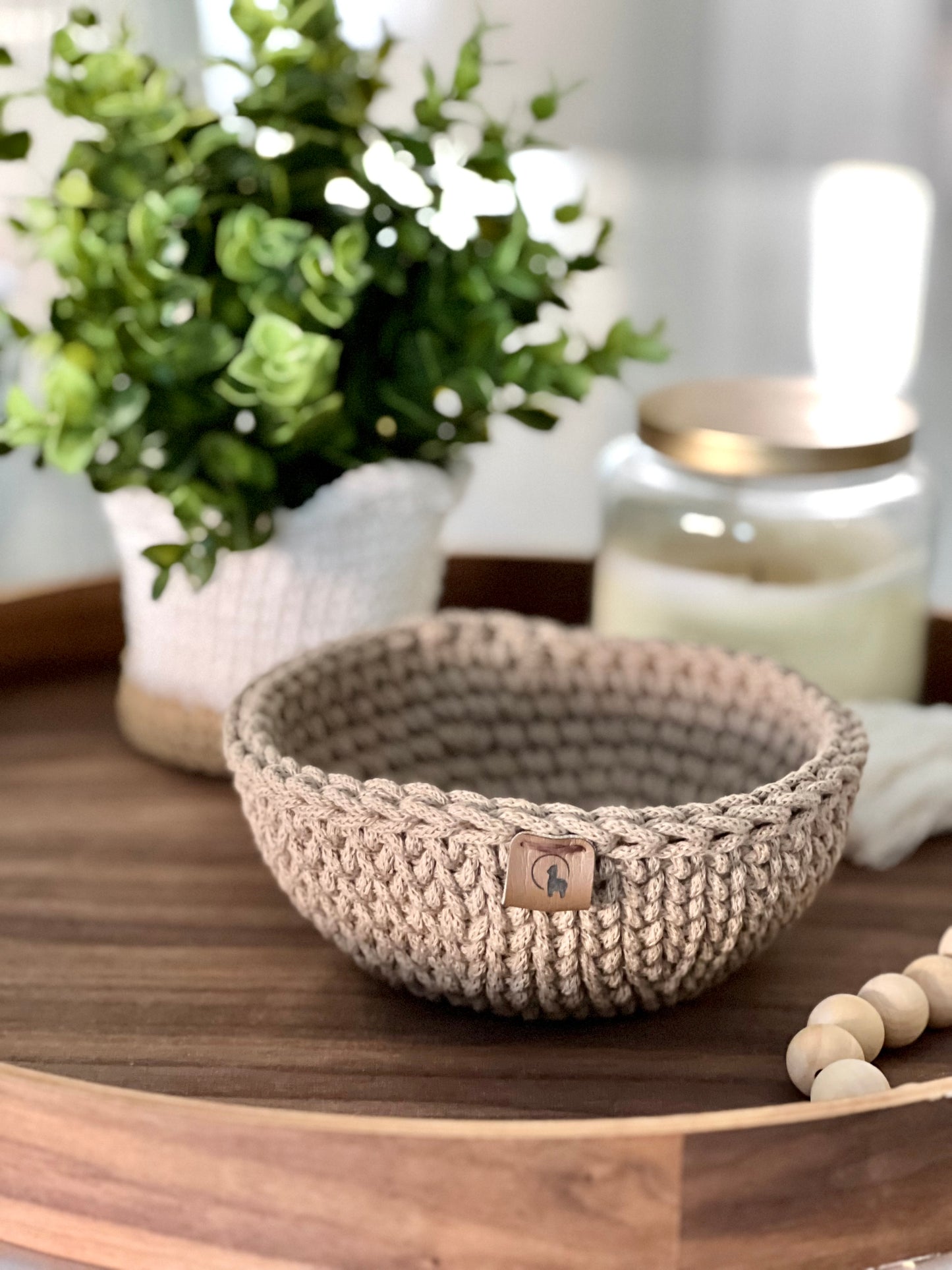 6" Flared Crochet Catchall - Cotton Trinket Bowl & Entryway Key Tray