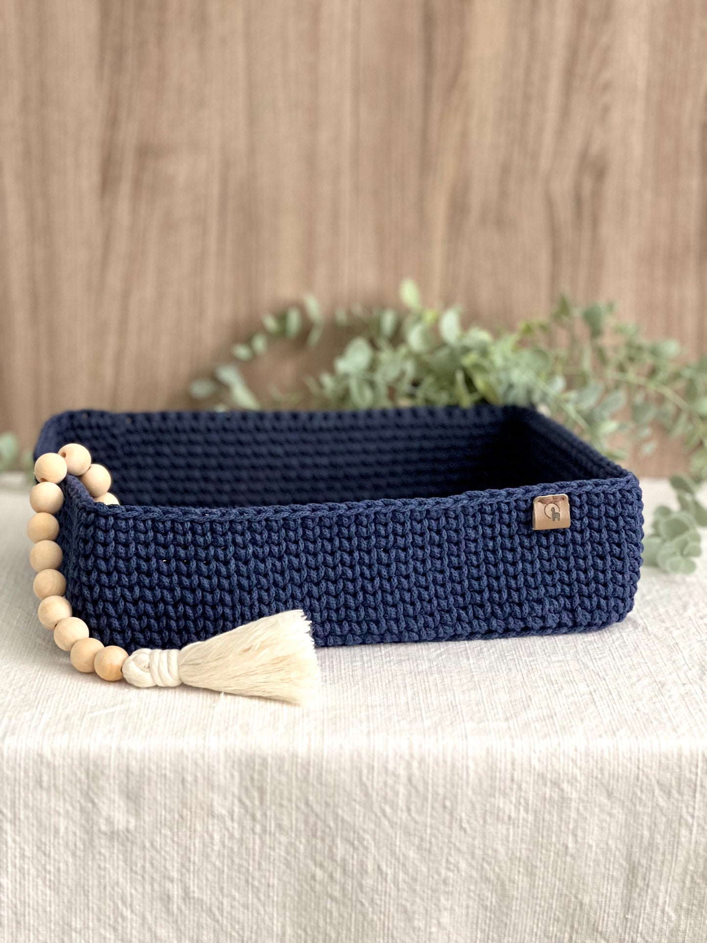 Rectangular Crochet Basket (Large or Small) - Cotton Storage Tray for Shelves & Desks