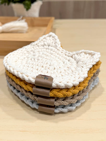 Cat in Basket Coaster Set Crochet Pattern + Video Tutorial - Instant Download PDF