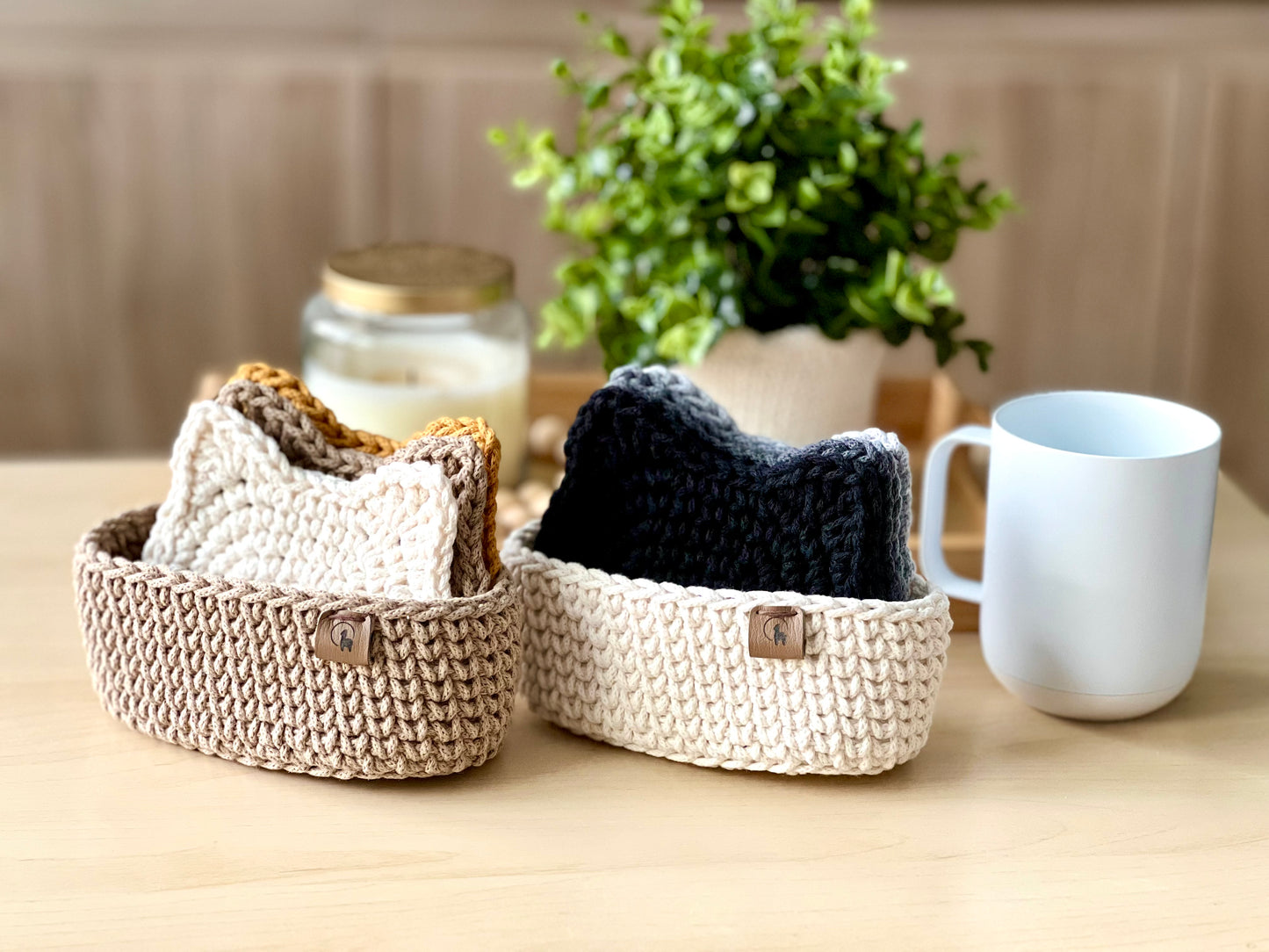 Cat in Basket Coaster Set Crochet Pattern + Video Tutorial - Instant Download PDF