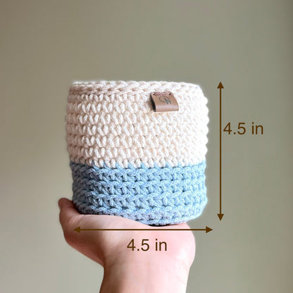 Hand-Crocheted Storage Basket (4.5")- Minimalist Two Tone Organizer