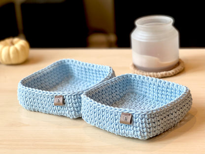 6" Square Crochet Basket - Cotton Napkin Holder & Catch-all Tray