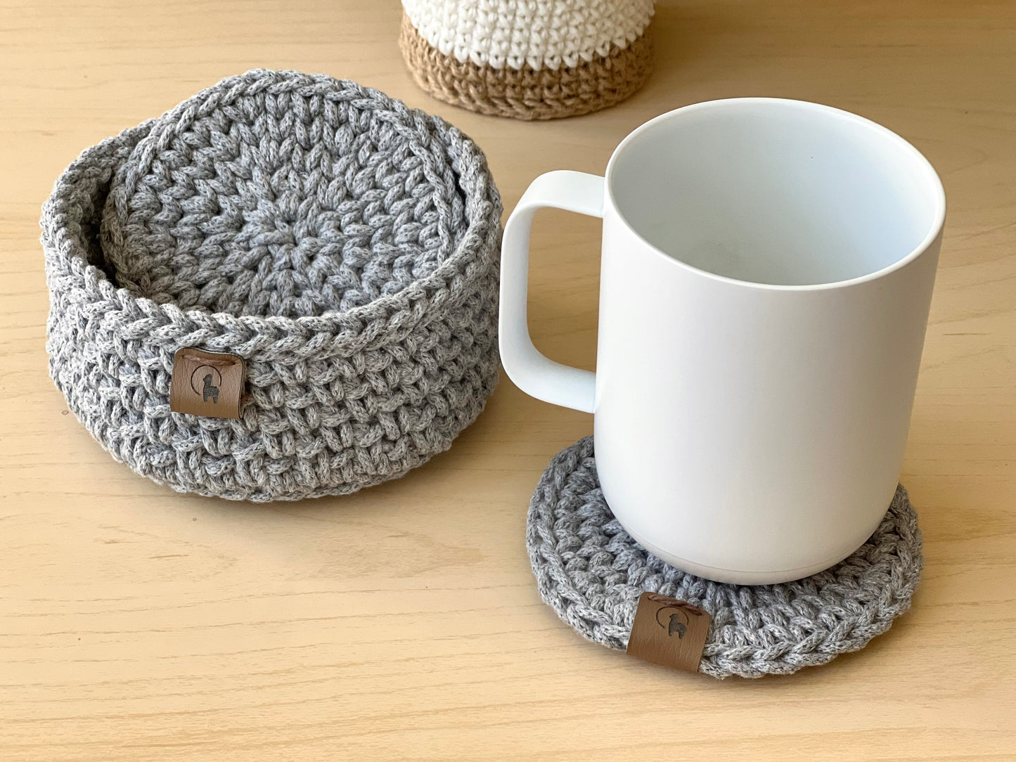 Hand-crocheted Coasters & Holder - Set of 4, 6, or 8