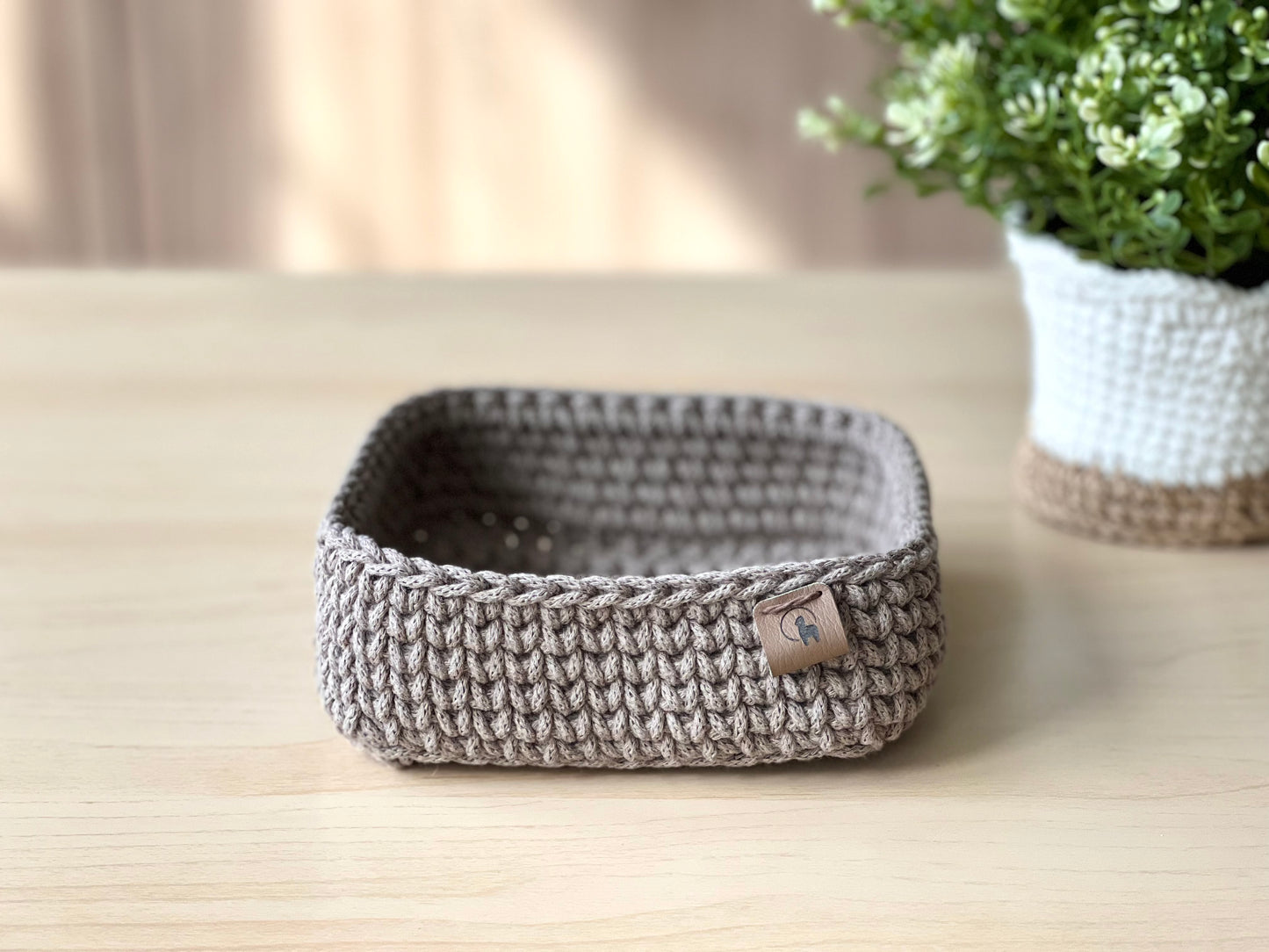 6" Square Crochet Basket - Cotton Napkin Holder & Catch-all Tray