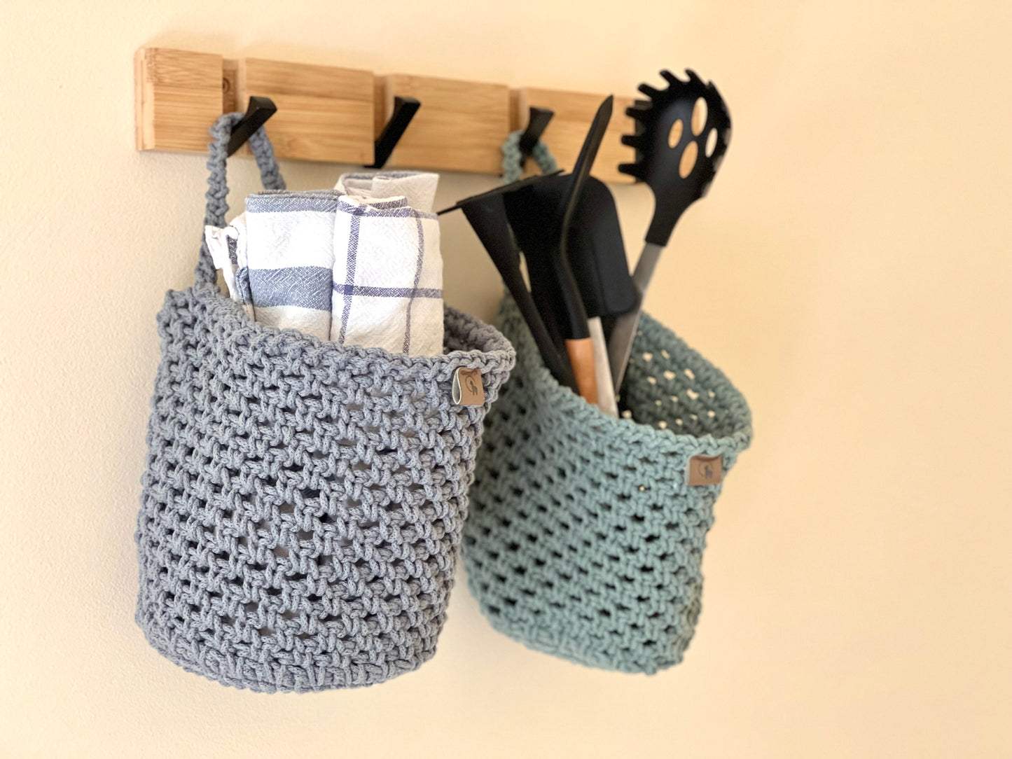 Hand-Crocheted Round Hanging Basket - Multipurpose Wall Organizer (Small / Large)