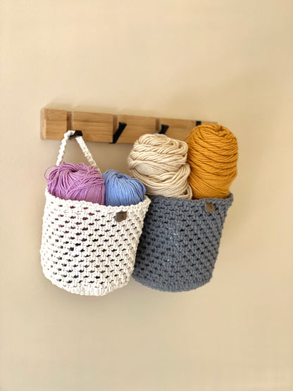 Hand-Crocheted Round Hanging Basket - Multipurpose Wall Organizer (Small / Large)