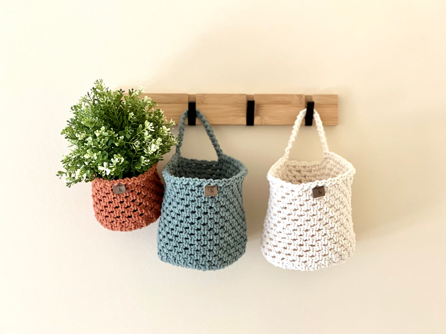 Hand-Crocheted Round Hanging Basket - Multipurpose Wall Organizer (Small / Large)