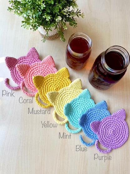 Hand-crocheted Pastel Cat Coasters - Set of 2