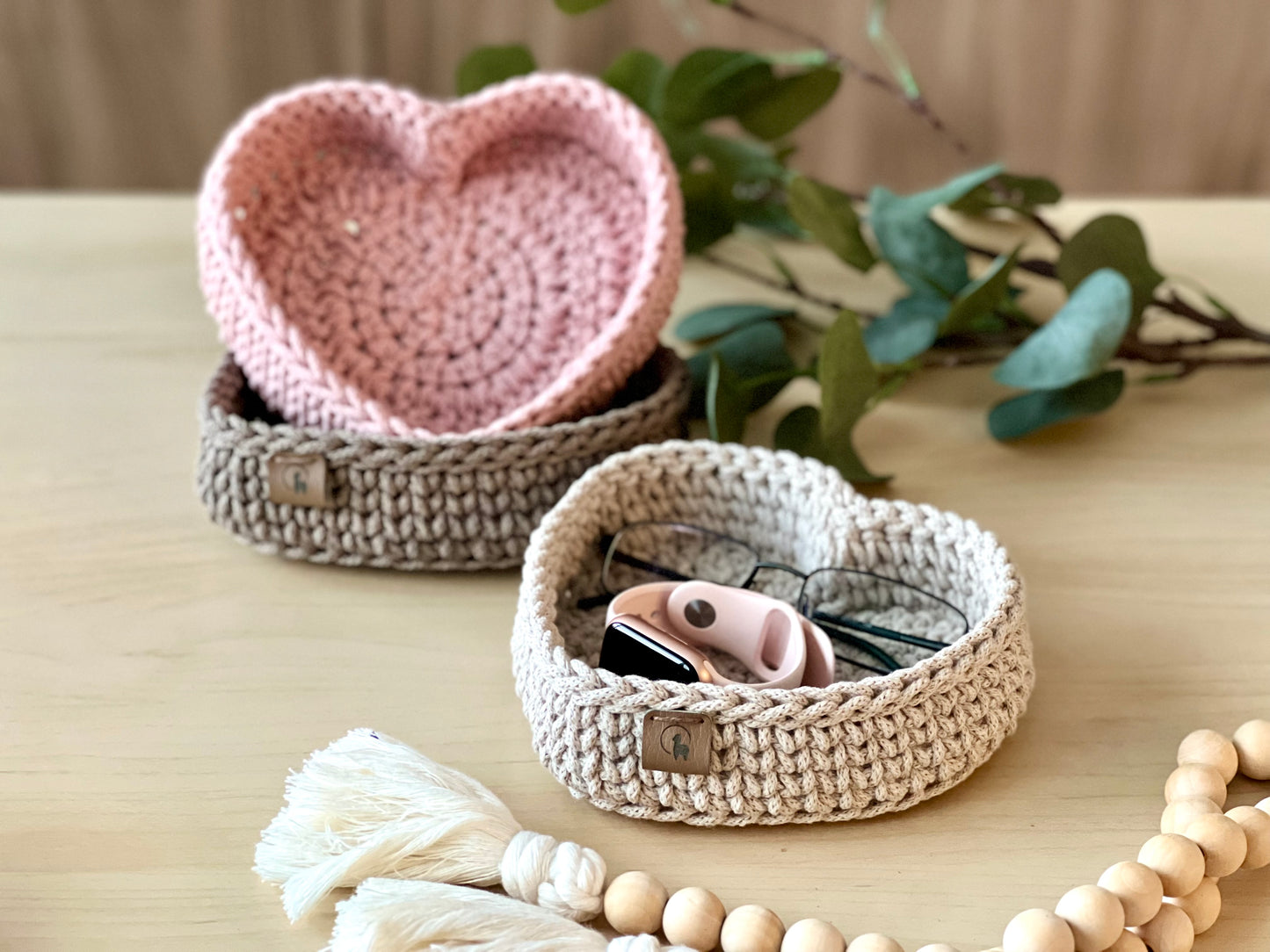 Heart Shaped Cotton Storage Basket - Hand-Crocheted