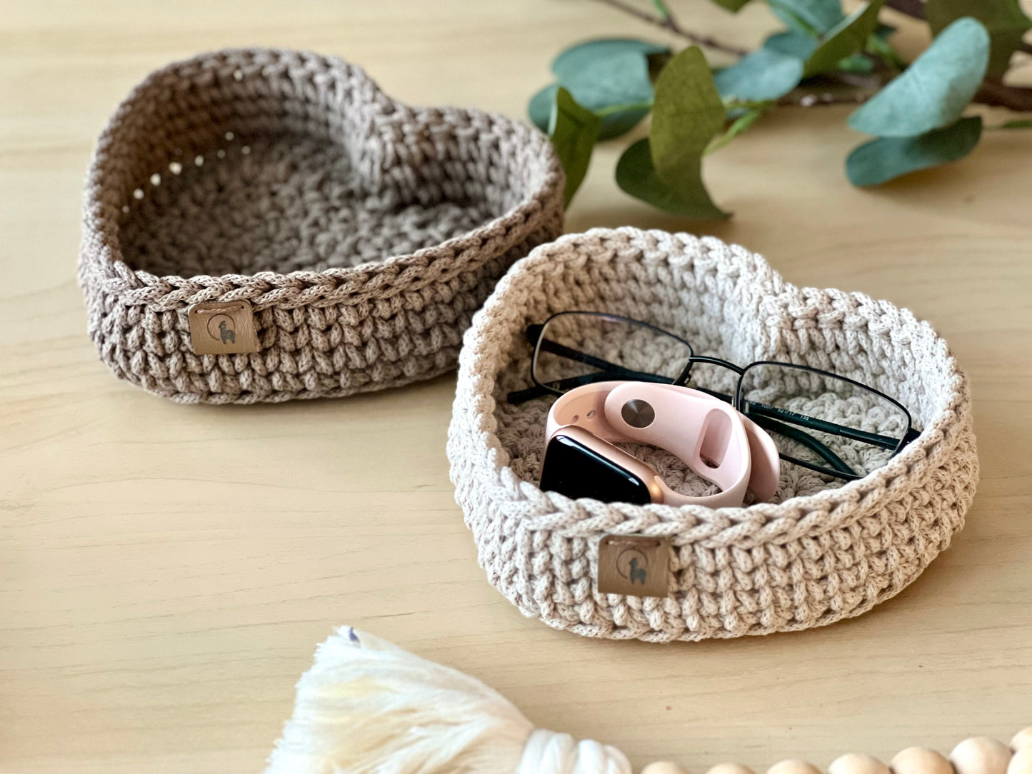 Heart Shaped Cotton Storage Basket - Hand-Crocheted
