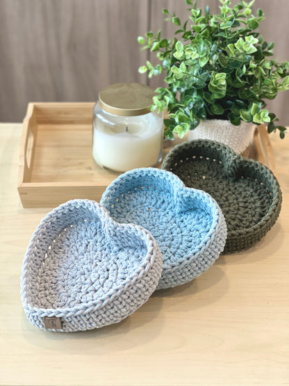 Heart Shaped Cotton Storage Basket - Hand-Crocheted