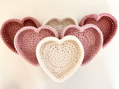 Heart Shaped Cotton Storage Basket - Hand-Crocheted