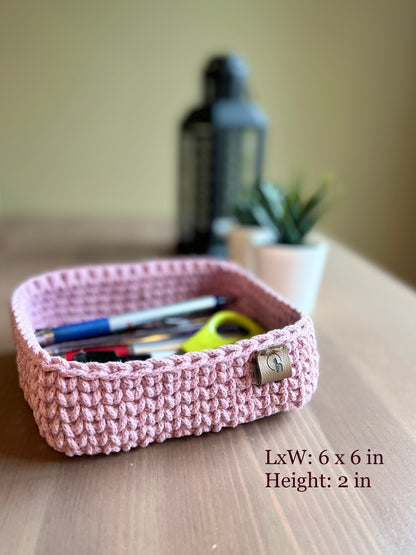 6" Square Crochet Basket - Cotton Napkin Holder & Catch-all Tray
