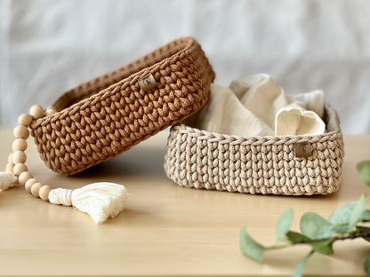 8" Square Crochet Basket - Cotton Napkin Holder & Catch-all Tray