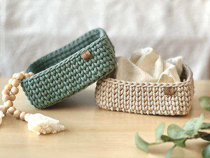 8" Square Crochet Basket - Cotton Napkin Holder & Catch-all Tray
