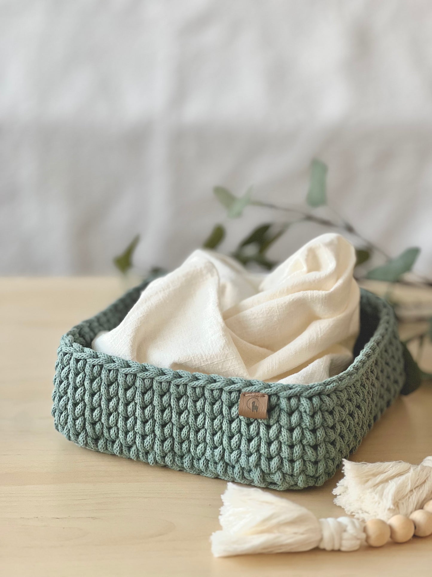 8" Square Crochet Basket - Cotton Napkin Holder & Catch-all Tray