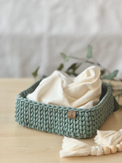 8" Square Crochet Basket - Cotton Napkin Holder & Catch-all Tray