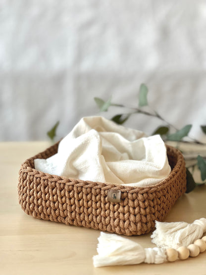 8" Square Crochet Basket - Cotton Napkin Holder & Catch-all Tray