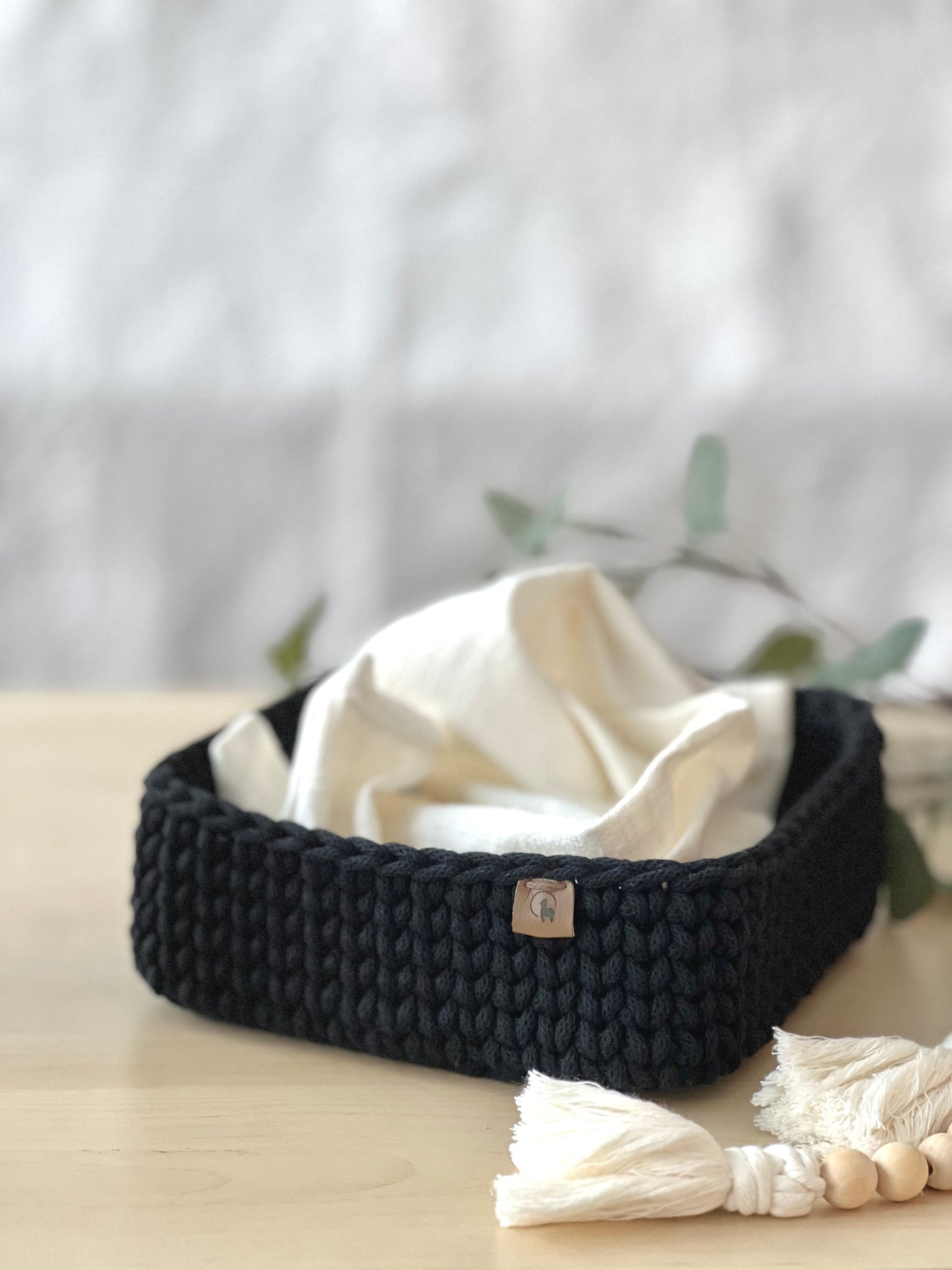 8" Square Crochet Basket - Cotton Napkin Holder & Catch-all Tray