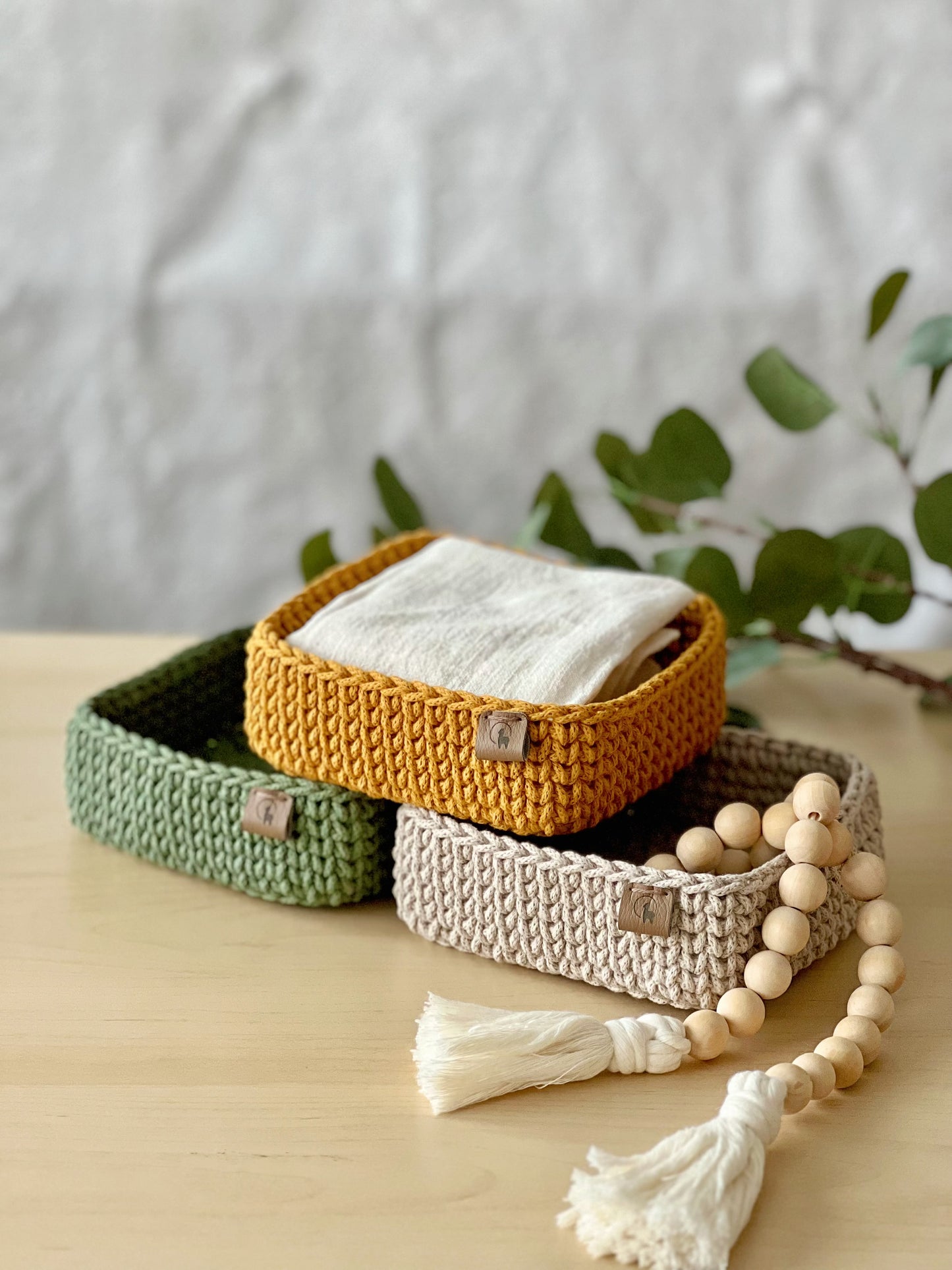 6" Square Crochet Basket - Cotton Napkin Holder & Catch-all Tray