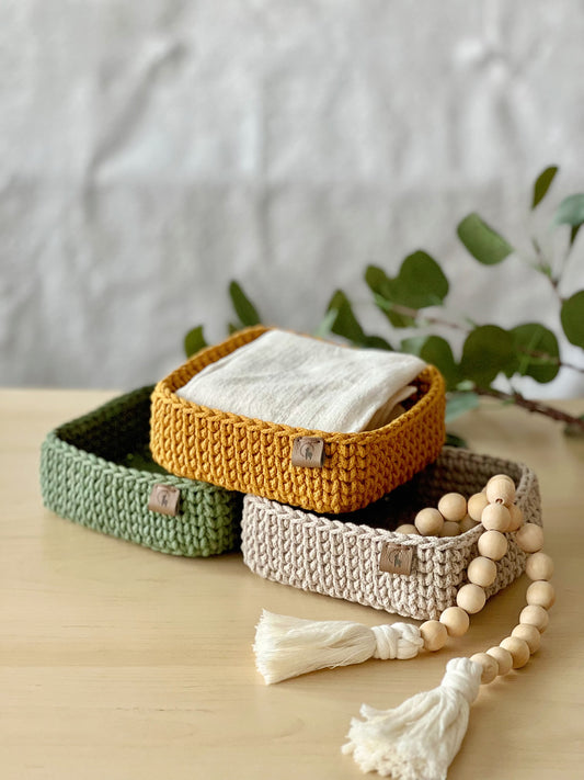 6" Square Crochet Basket - Cotton Napkin Holder & Catch-all Tray