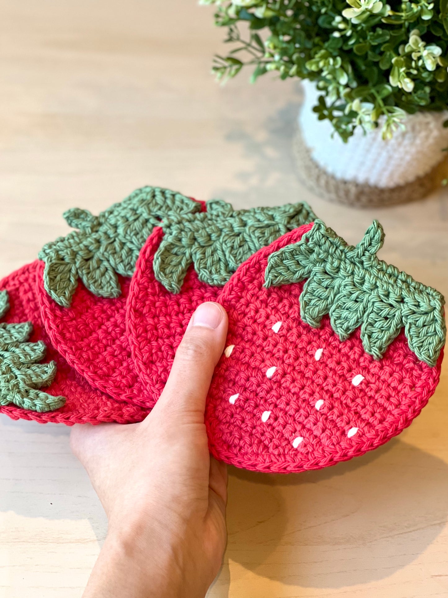 Strawberry Coaster Crochet Pattern - Instant Download PDF