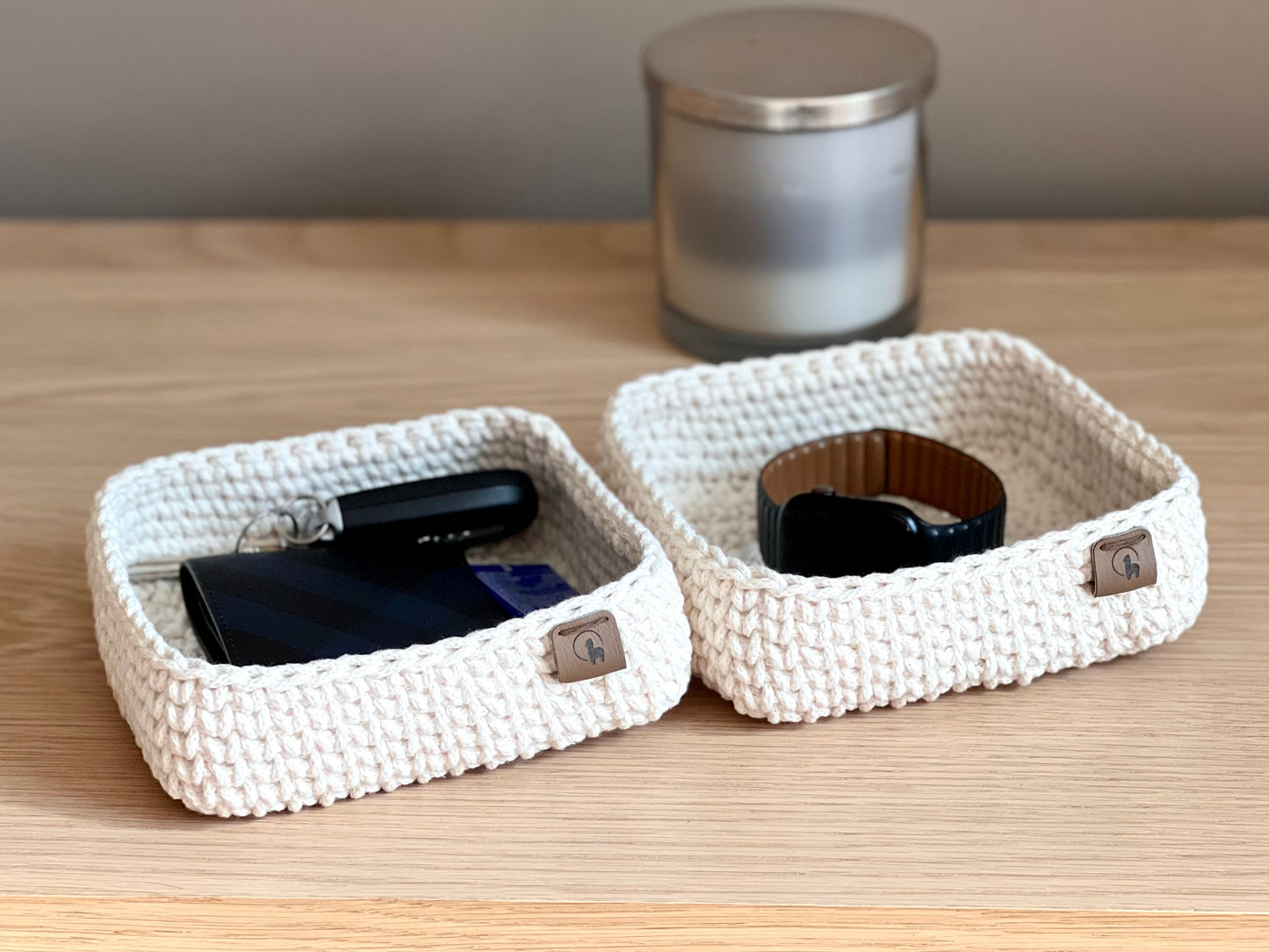 6" Square Crochet Basket - Cotton Napkin Holder & Catch-all Tray