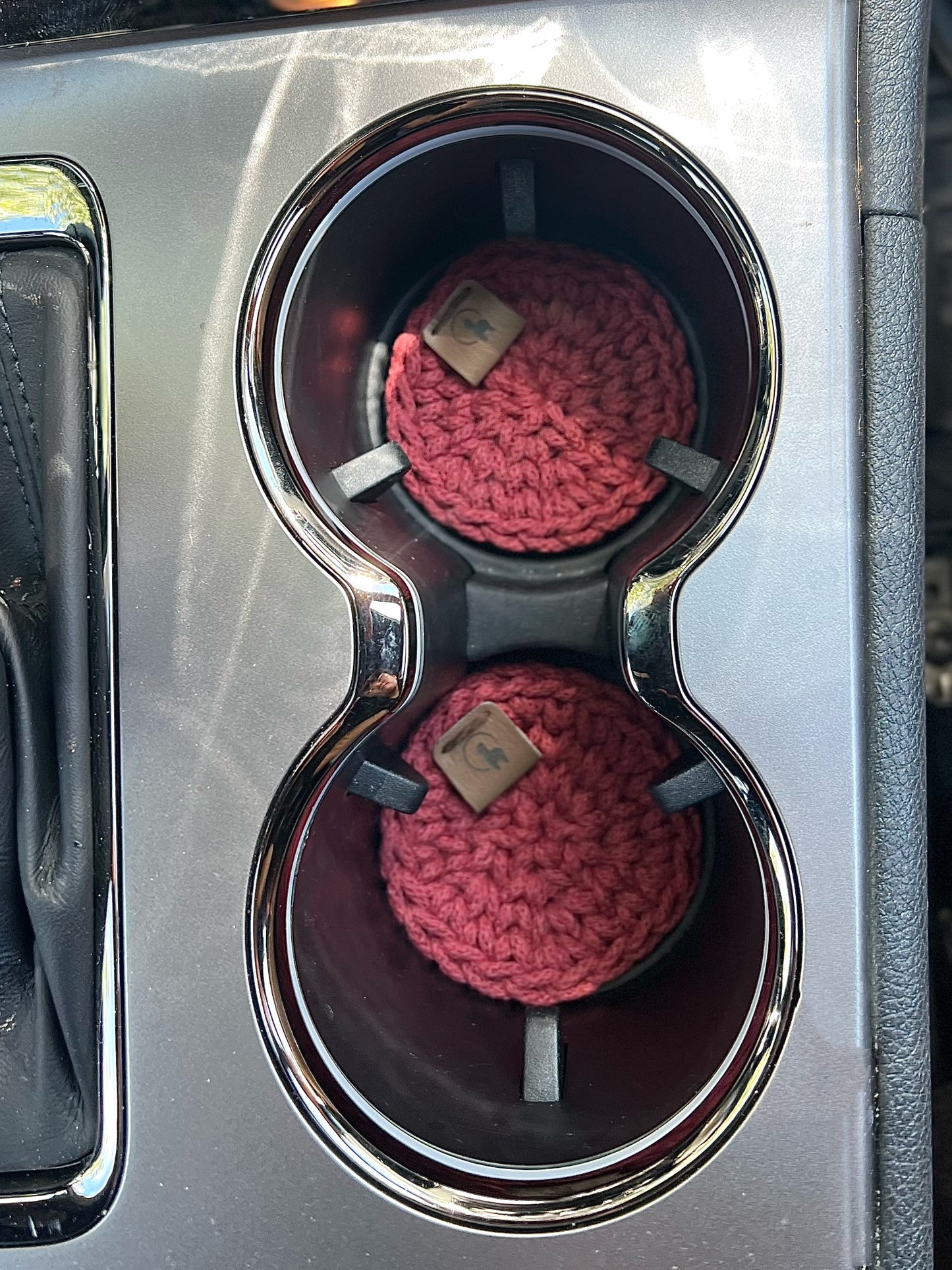 Crocheted Car Coasters with Removal Tab (Set of 2)