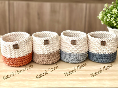 Hand-Crocheted Storage Basket (4.5")- Minimalist Two Tone Organizer