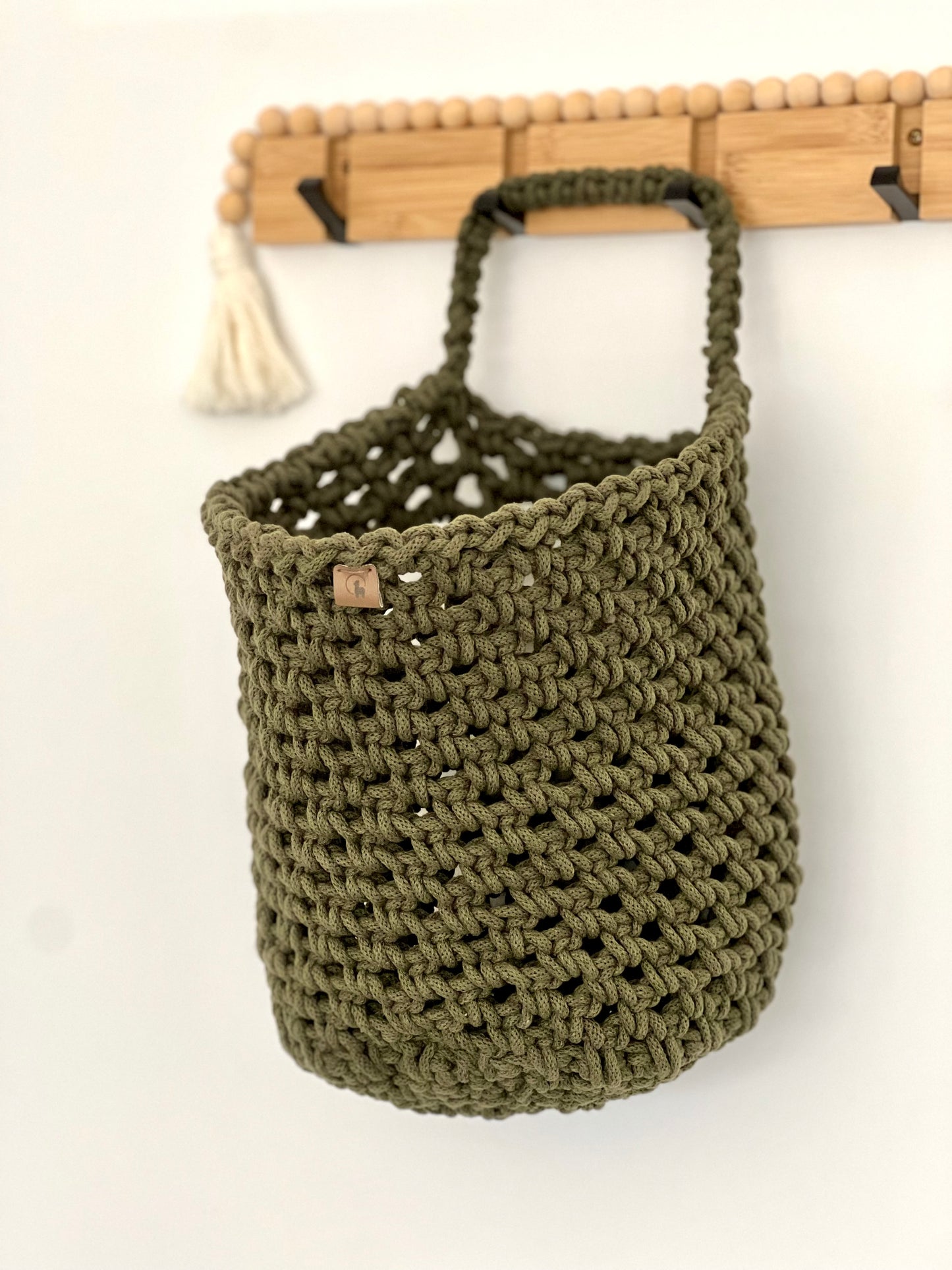Crochet Cotton Hanging Basket - Heavy-Duty Wall Organizer & Storage Bin