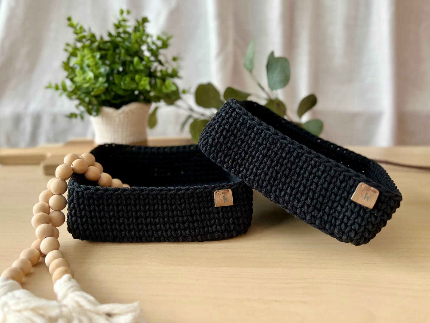 Rectangular Crochet Basket (Large or Small) - Cotton Storage Tray for Shelves & Desks