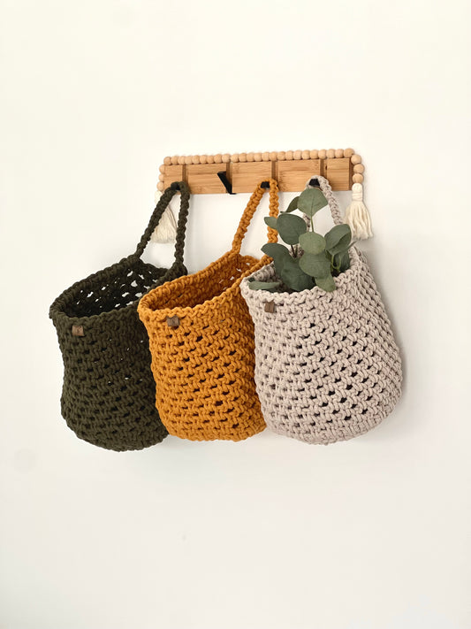 Crochet Cotton Hanging Basket - Heavy-Duty Wall Organizer & Storage Bin