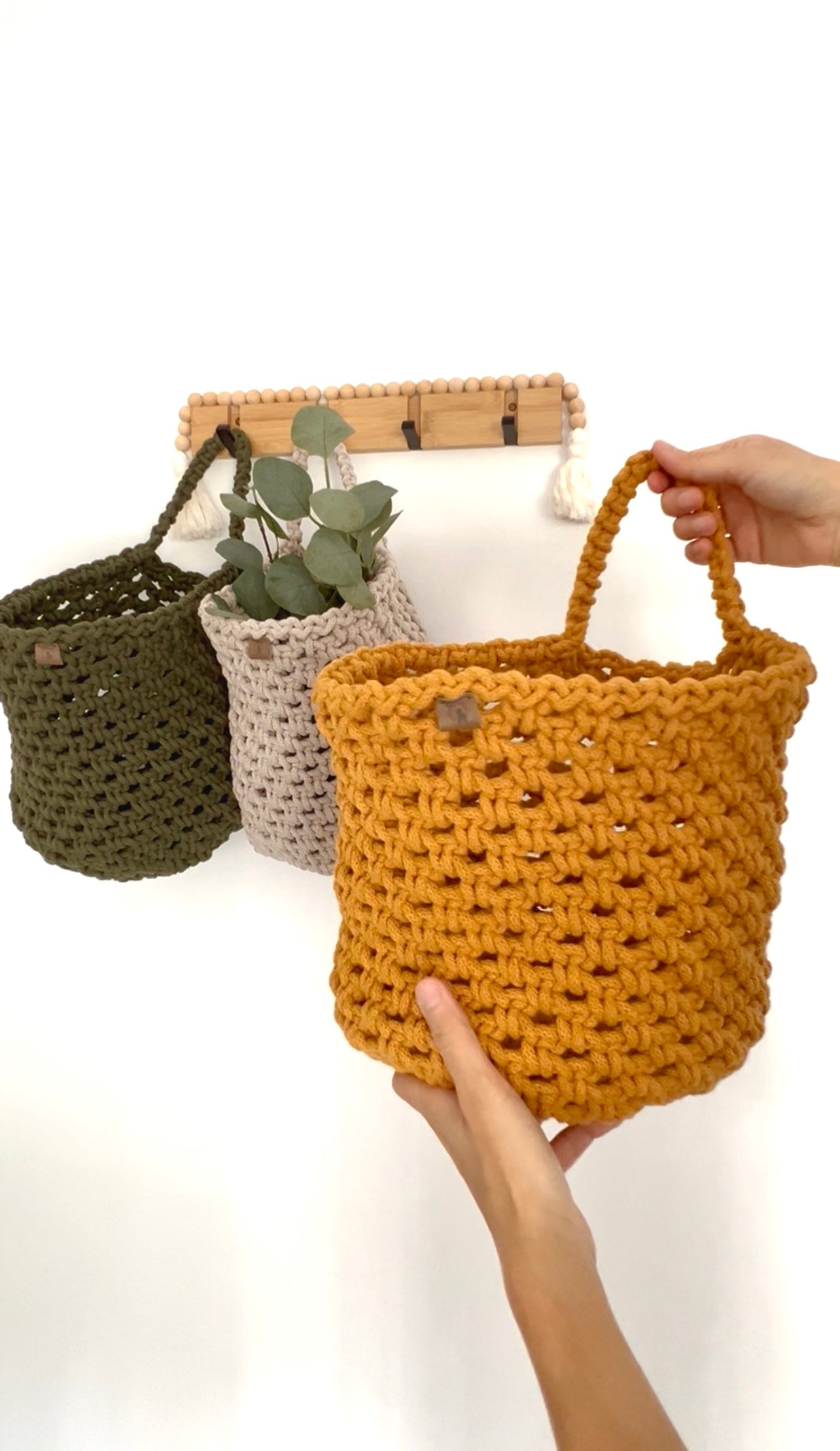 Crochet Cotton Hanging Basket - Heavy-Duty Wall Organizer & Storage Bin