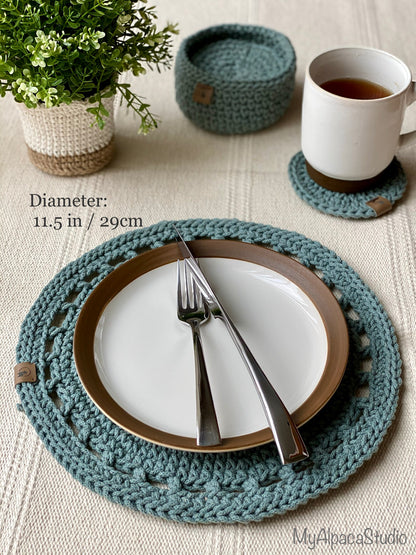Hand-crocheted Round Placemat - Modern Cotton Table Mat (2 Sizes)