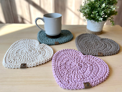Crochet Heart Hot Pad - Thick Cotton Trivet & Heat Resistant Pot Holder