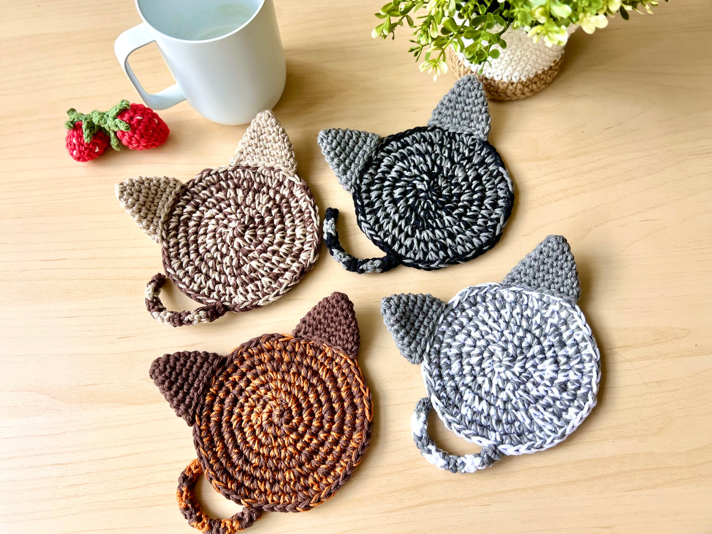 Hand-crocheted Ombre Cat Coasters - Set of 2