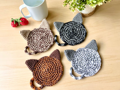 Hand-crocheted Ombre Cat Coasters - Set of 2