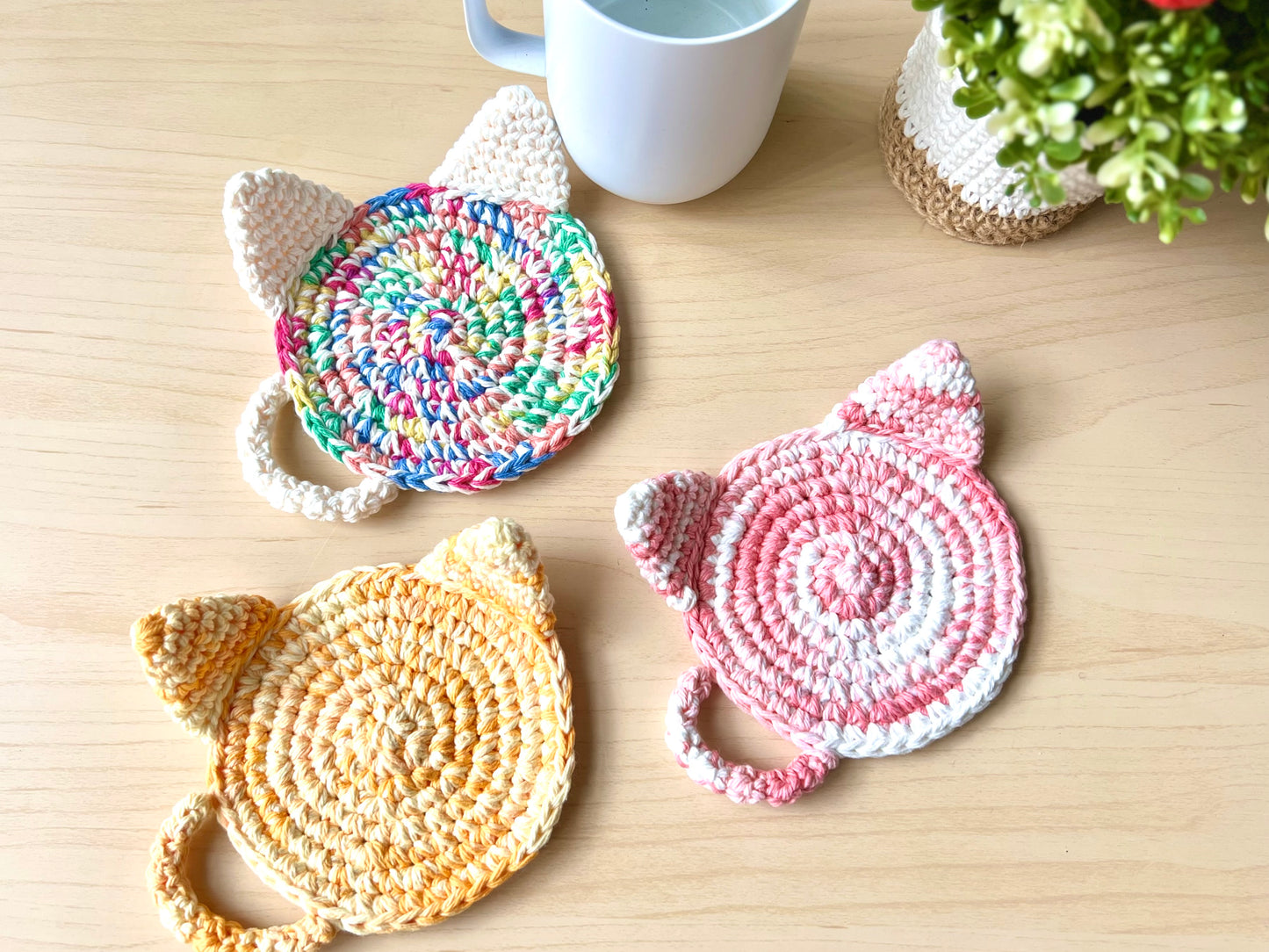 Minimalist Cat Coaster Crochet Pattern - Instant Download PDF