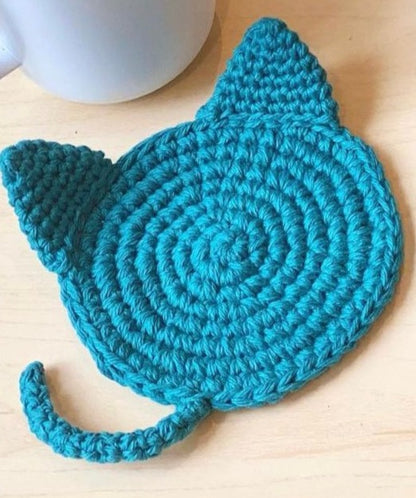 Minimalist Hand-crocheted Cat Coasters - Set of 2