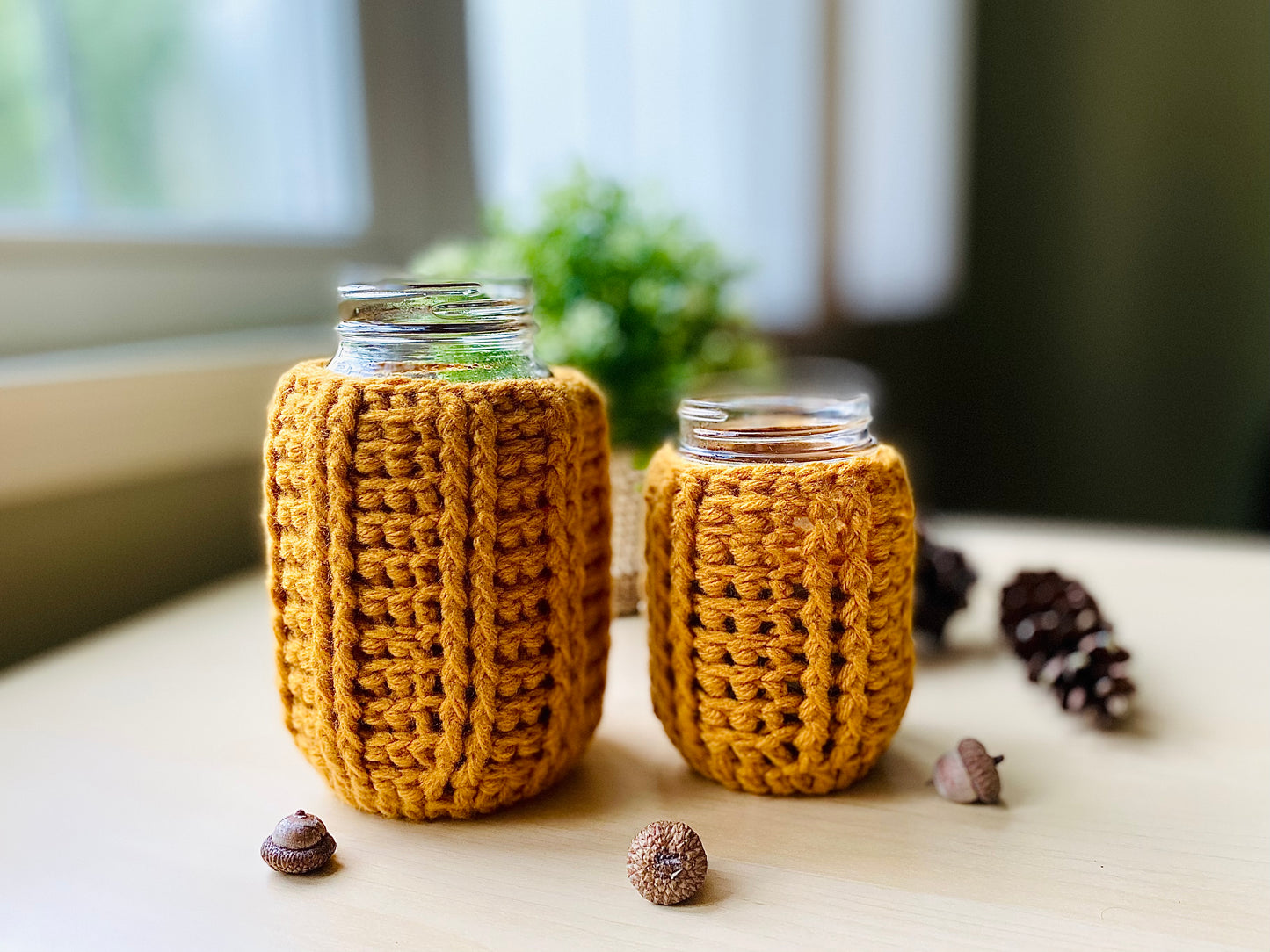 Mason Jar Cozy in 2 sizes Crochet Pattern - Instant Download PDF
