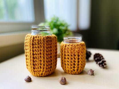 Mason Jar Cozy in 2 sizes Crochet Pattern - Instant Download PDF